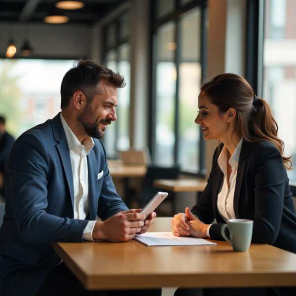 Agente inmobiliario de Libehome explicando datos claros a clientes en Valencia, mostrando profesionalidad y generando confianza frente a la incertidumbre del mercado