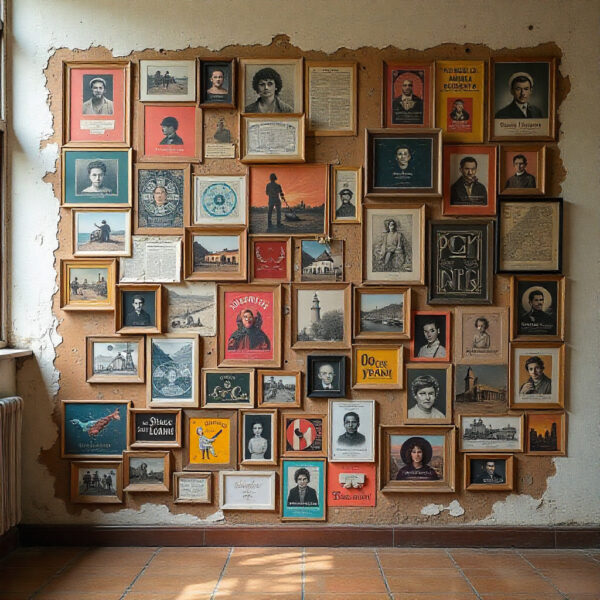 Estantería llena de objetos personales muy coloridos y variados, simbolizando la sobrecarga decorativa que puede ser un error al preparar una casa para la venta.